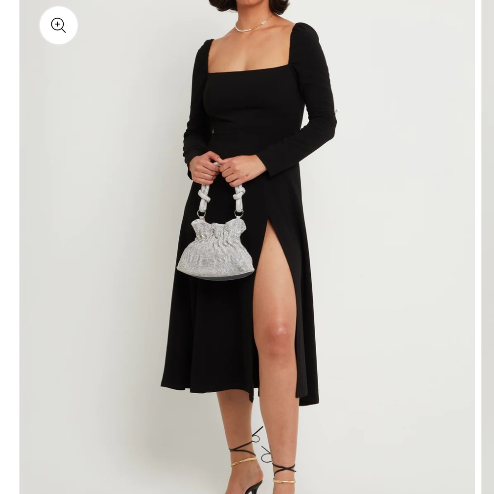 Reformation Black Long Sleeve Midi Dress with Thigh Slit